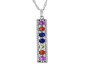 Multi-Color Lab Created Multi-Sapphire Rhodium Over Sterling Silver Pendant With Chain 0.90ctw