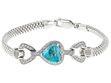 Picture of Blue Turquoise Rhodium Over Sterling Silver Bracelet 0.67ctw