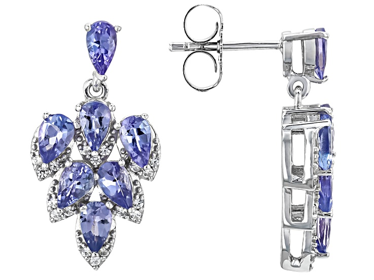 Blue Tanzanite Rhodium Over Sterling Silver Dangle Earrings