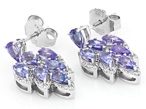 Blue Tanzanite Rhodium Over Sterling Silver Dangle Earrings