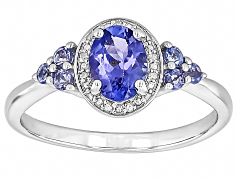 Blue Tanzanite Rhodium Over Sterling Silver Ring 1.07ctw