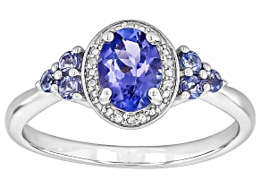 Blue Tanzanite Rhodium Over Sterling Silver Ring 1.07ctw