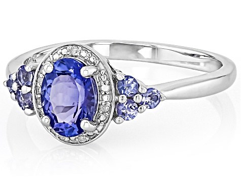 Blue Tanzanite Rhodium Over Sterling Silver Ring 1.07ctw