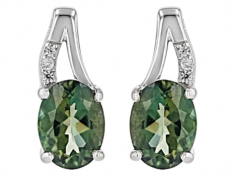 Green Labradorite Rhodium Over Sterling Silver Earrings 1.91ctw