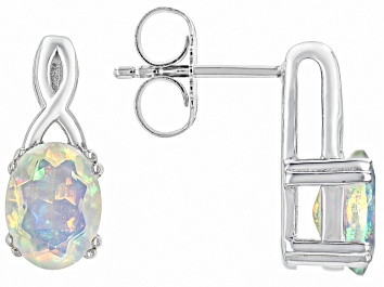 Picture of Multicolor Ethiopian Opal Rhodium Over Sterling Silver Earrings 1.11ctw