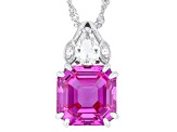 Pink Lab Created Sapphire Rhodium Over Silver Pendant Chain 6.79ctw