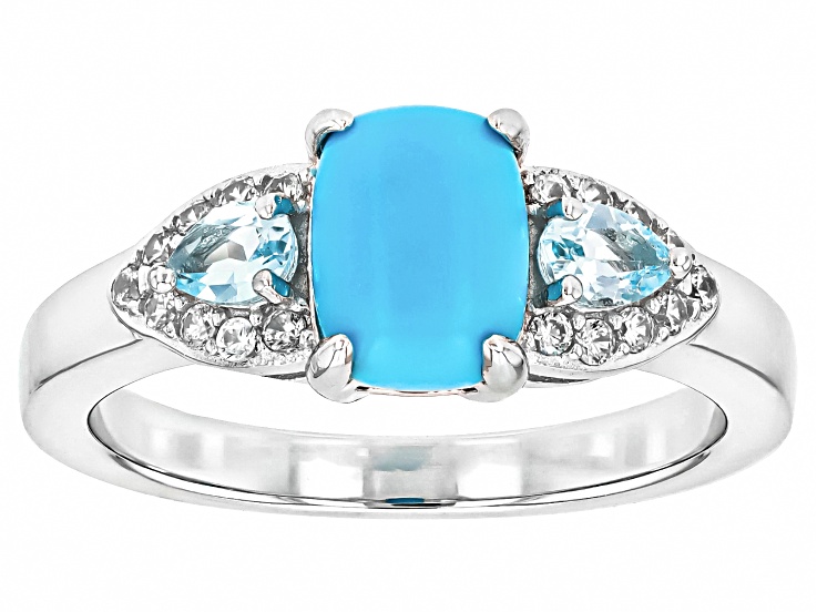 Blue Sleeping Beauty Turquoise Rhodium Over Silver Ring 0.44