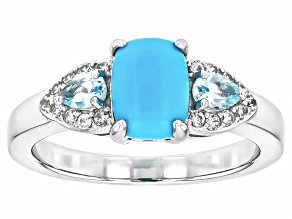 Blue Sleeping Beauty Turquoise Rhodium Over Silver Ring 0.44ctw