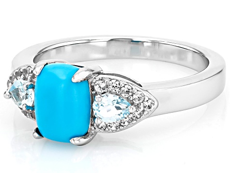 Blue Sleeping Beauty Turquoise Rhodium Over Silver Ring 0.44