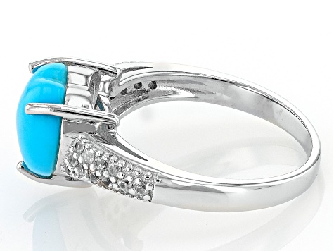 Blue Sleeping Beauty Turquoise Rhodium Over Silver Ring .31ctw