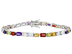 Multi-Gem Rhodium Over Sterling Silver Tennis Bracelet 13.77ctw