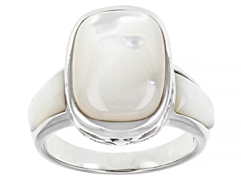 White Mother-of-Pearl Rhodium Over Sterling Silver Ring