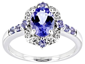Blue Tanzanite Rhodium Over Sterling Silver Ring 1.36ctw