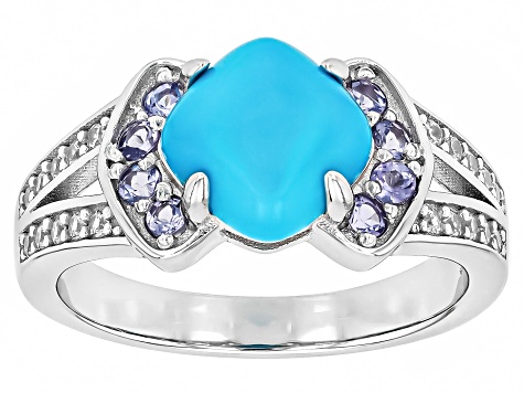 Blue Sleeping Beauty Turquoise Rhodium Over Silver Ring 0.42ctw ...