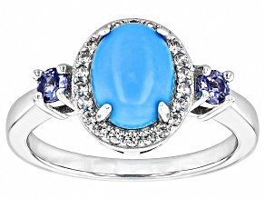 Blue Sleeping Beauty Turquoise Rhodium Over Silver Ring 0.36ctw