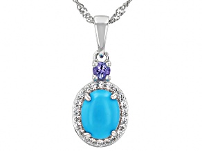 Sleeping Beauty Turquoise Rhodium Over Silver Pendant With Chain 0.26ctw