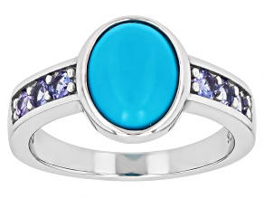 Sleeping Beauty Turquoise Rhodium Over Silver Ring 0.36ctw