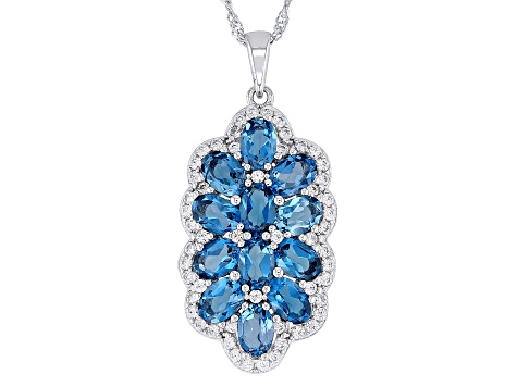 London Blue Topaz Rhodium Over Sterling Silver Pendant With Chain 6.86ctw