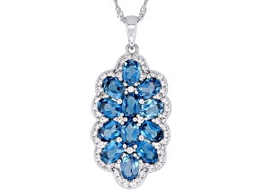 London Blue Topaz Rhodium Over Sterling Silver Pendant With Chain 6.86ctw