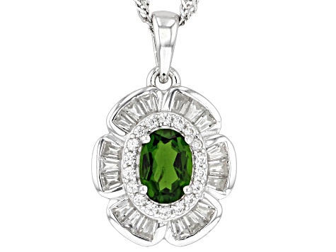 Green Chrome Diopside Rhodium Over Silver Pendant With Chain 1.43ctw