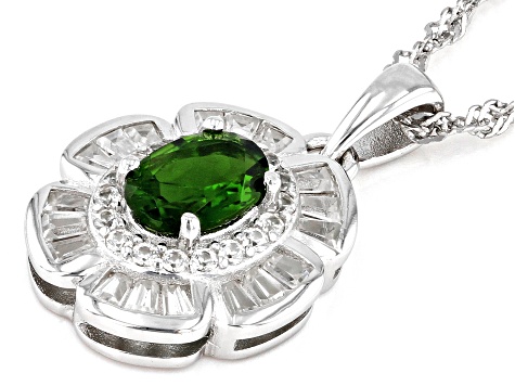 Green Chrome Diopside Rhodium Over Silver Pendant With Chain 1.43ctw