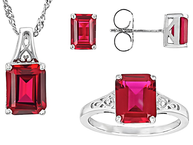 Red Lab Created Ruby Rhodium Over Sterling Silver Jewelry