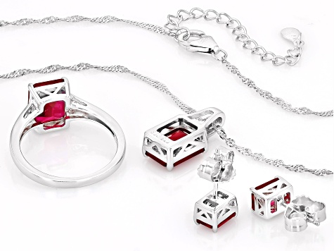 Red Lab Created Ruby Rhodium Over Sterling Silver Jewelry