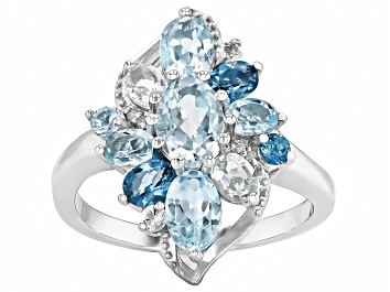Picture of Sky Blue Topaz Rhodium Over Silver Ring 2.94ctw