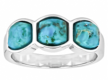 Picture of Blue Kingman Turquoise Rhodium Over Sterling Silver Band Ring
