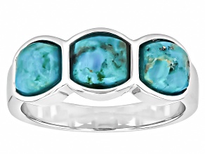 Blue Kingman Turquoise Rhodium Over Sterling Silver Band Ring