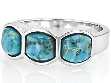 Blue Kingman Turquoise Rhodium Over Sterling Silver Band Ring - CTB1942 ...