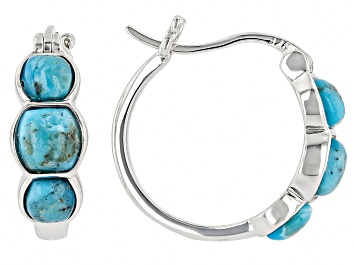 Picture of Blue Kingman Turquoise Rhodium Over Sterling Silver Hoop Earrings