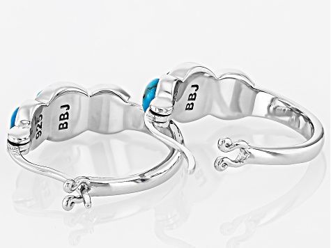 Blue Kingman Turquoise Rhodium Over Sterling Silver Hoop Earrings