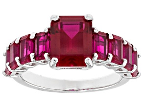 Red Lab Created Ruby Rhodium Over Sterling Silver Ring 4.23ctw