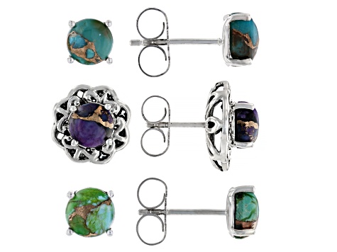 Purple Mohave Turquoise Sterling Silver Set of 3 Stud Earrings