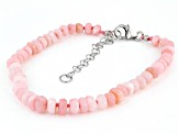 Pink Peruvian Opal Rhodium Over Sterling Silver Beaded Bracelet