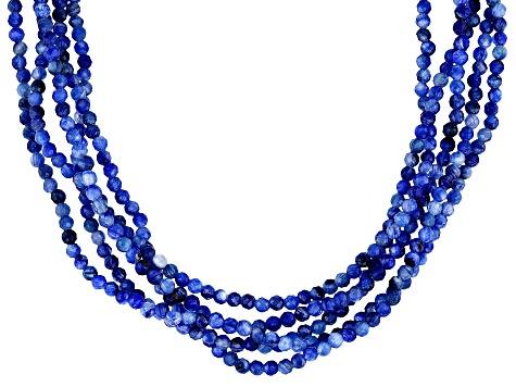 Blue Kyanite Rhodium Over Sterling Silver Beaded Necklace