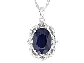 Blue Sapphire Rhodium Over Silver Pendant With Chain 6.55ctw