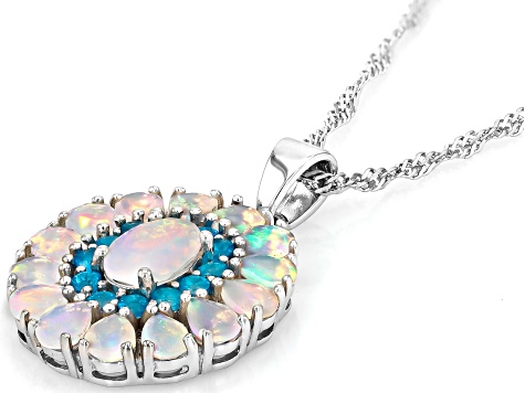 White Ethiopian Opal Rhodium Over Sterling Silver Pendant