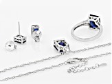 Blue Lab Created Sapphire Rhodium Over Sterling Silver Jewelry Set 8.48ctw