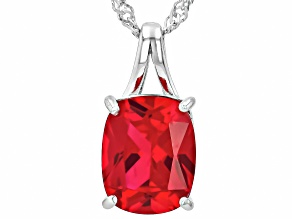 Lab Created Ruby Rhodium Over Sterling Silver Solitaire Pendant With Chain 3.00ct