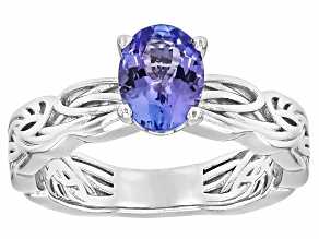 Blue Tanzanite Rhodium Over Sterling Silver Solitaire Ring 1.10ct