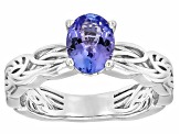 Blue Tanzanite Rhodium Over Sterling Silver Solitaire Ring 1.10ct