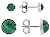 Green Malachite Rhodium Over Sterling Silver Stud Earrings Set