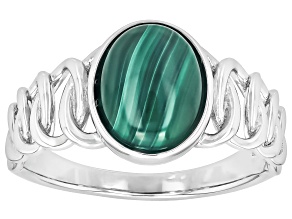 Green Malachite Rhodium Over Sterling Silver Solitaire Ring