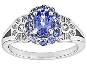 Blue Tanzanite Rhodium Over Sterling Silver Ring 1.13ctw