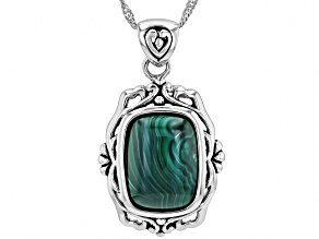 Green Malachite Sterling Silver Solitaire Pendant With Chain