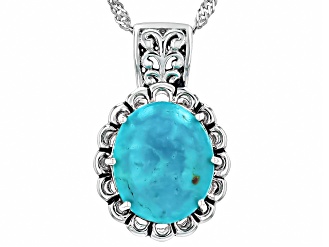 Composite Blue Kingman Turquoise Sterling Silver Solitaire Pendant With Chain