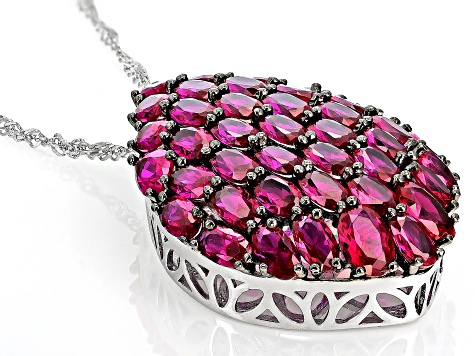 Red Lab Created Ruby Rhodium Over Silver Pendant With Chain 9.46ctw