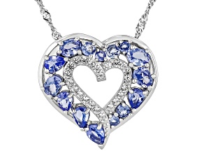 Blue Tanzanite Rhodium Over Sterling Silver Heart Pendant With Chain 1.57ctw